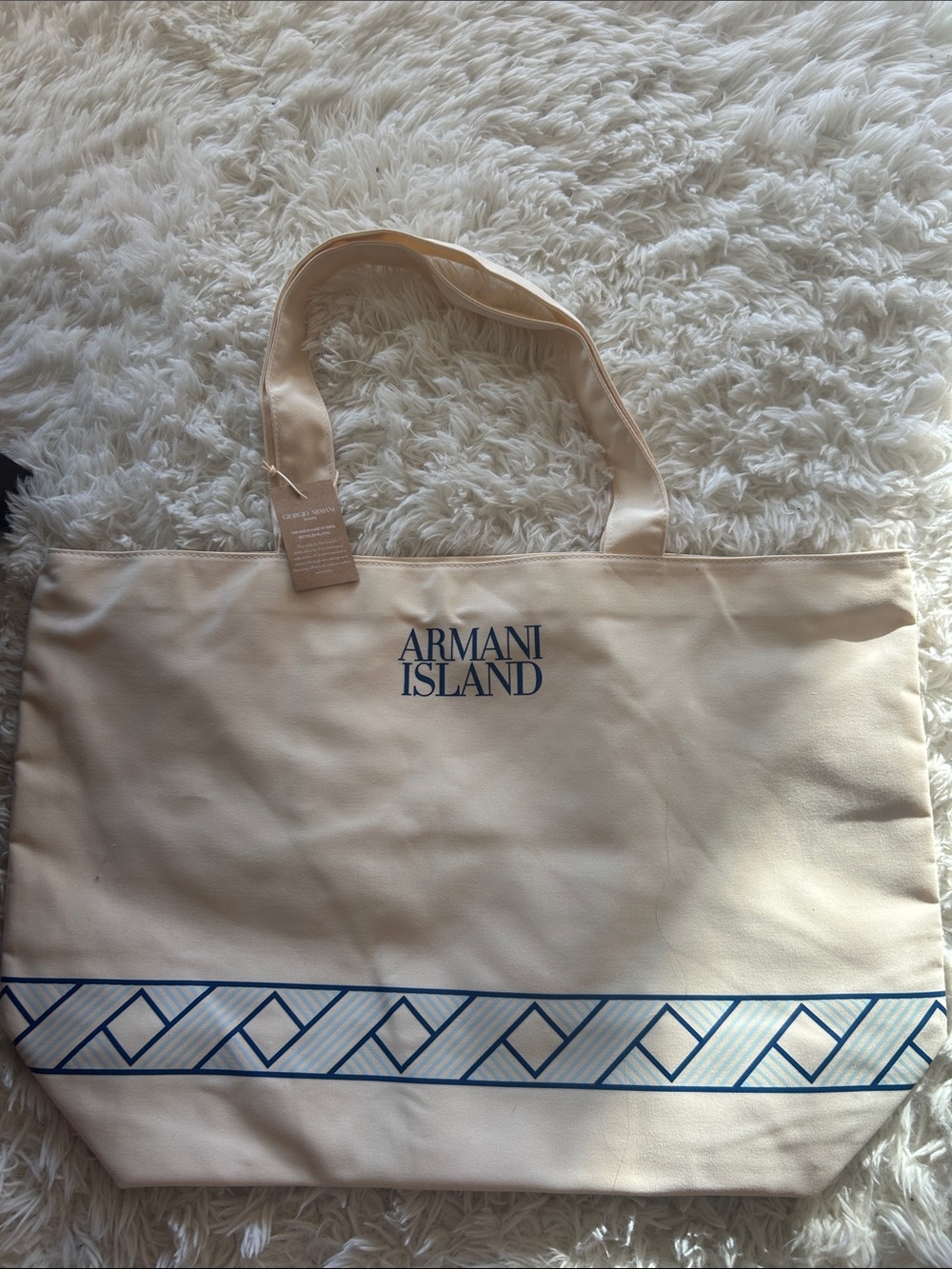 Giorgio Armani Cream Tote with Blue Geometric Accent